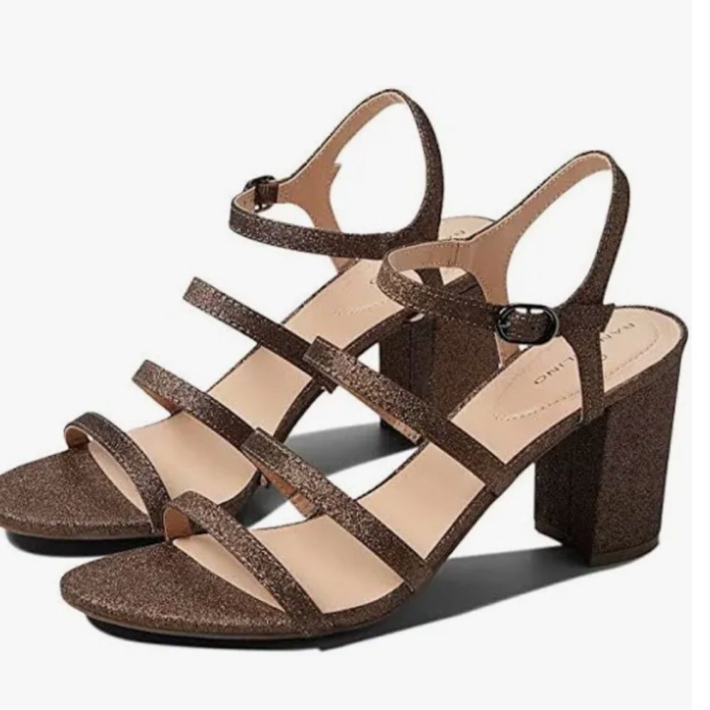 Bandolino Women's Aimee Caged Block Heel Sandals Bronze Glitter